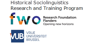 logo of the Historical Sociolinguistics Research and Training Program in Flanders that is funded by the Research Foundation Flanders and Vrije Universiteit Brussel
